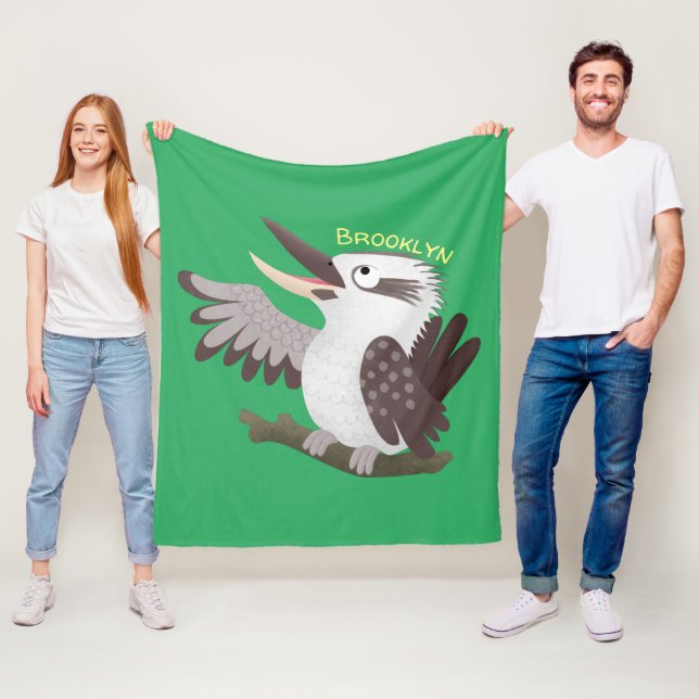 Cute funny laughing kookaburra cartoon fleece blanket (In Situ)