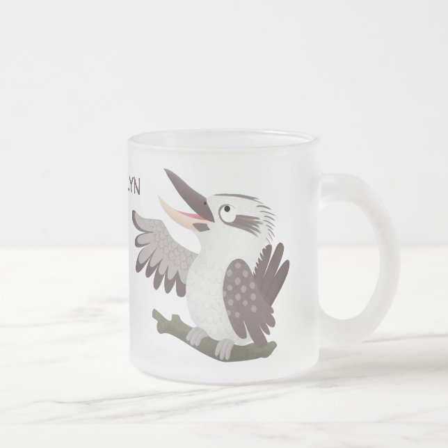 Cute funny laughing kookaburra cartoon frosted glass coffee mug (Right)
