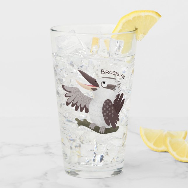 Cute funny laughing kookaburra cartoon glass (Back Ice)