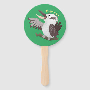 Cute funny laughing kookaburra cartoon hand fan