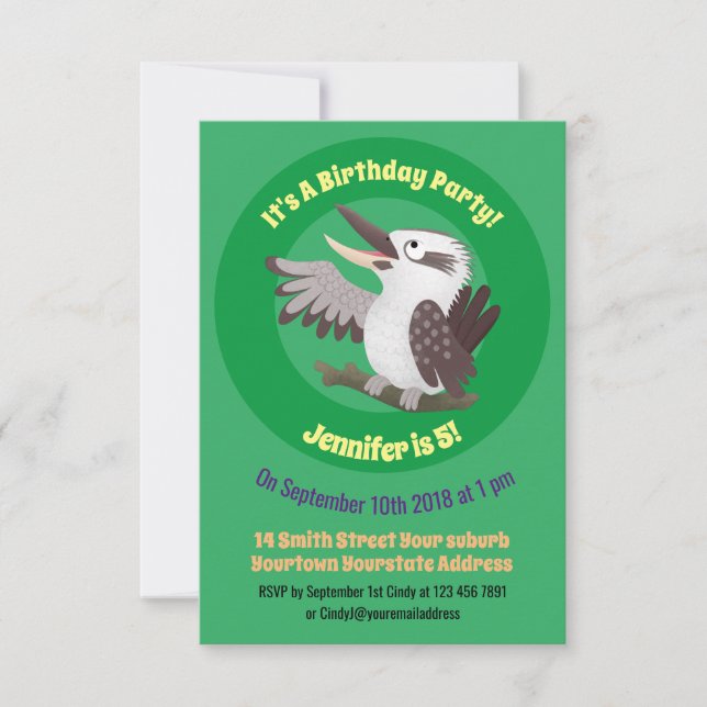 Cute funny laughing kookaburra cartoon invitation (Front)