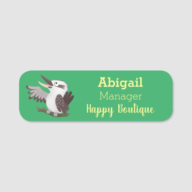 Cute funny laughing kookaburra cartoon name tag (Front)