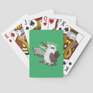 Cute funny laughing kookaburra cartoon playing cards