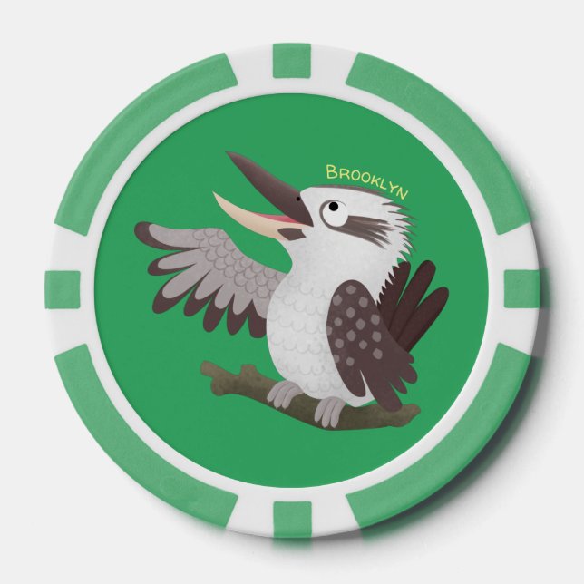 Cute funny laughing kookaburra cartoon poker chips (Front)