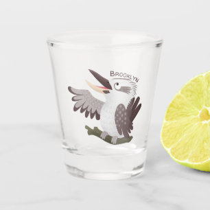 Cute funny laughing kookaburra cartoon shot glass