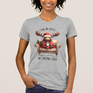 Cute Funny Lazy Reindeer Pink Winter Christmas T-Shirt