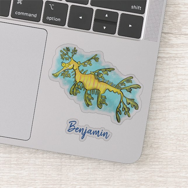 Cute funny leafy sea dragon cartoon illustration (Detail)