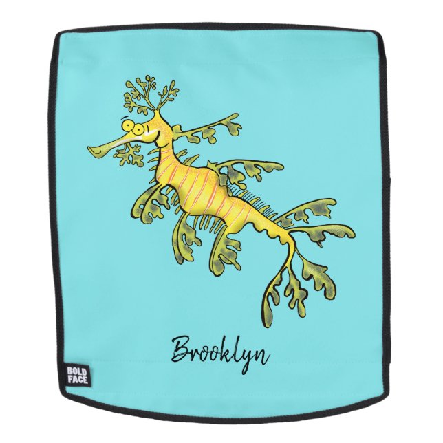 Cute funny leafy sea dragon cartoon illustration backpack (Removable Face)
