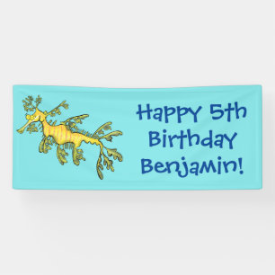 Cute funny leafy sea dragon cartoon illustration banner