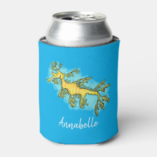 Cute funny leafy sea dragon cartoon illustration can cooler