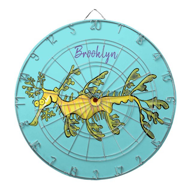 Cute funny leafy sea dragon cartoon illustration dartboard (Front)