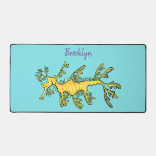 Cute funny leafy sea dragon cartoon illustration desk mat
