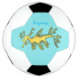 Cute funny leafy sea dragon cartoon illustration football