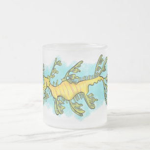 Cute funny leafy sea dragon cartoon illustration frosted glass coffee mug
