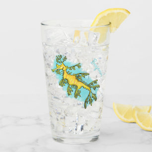 Cute funny leafy sea dragon cartoon illustration glass