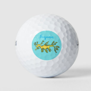 Cute funny leafy sea dragon cartoon illustration golf balls
