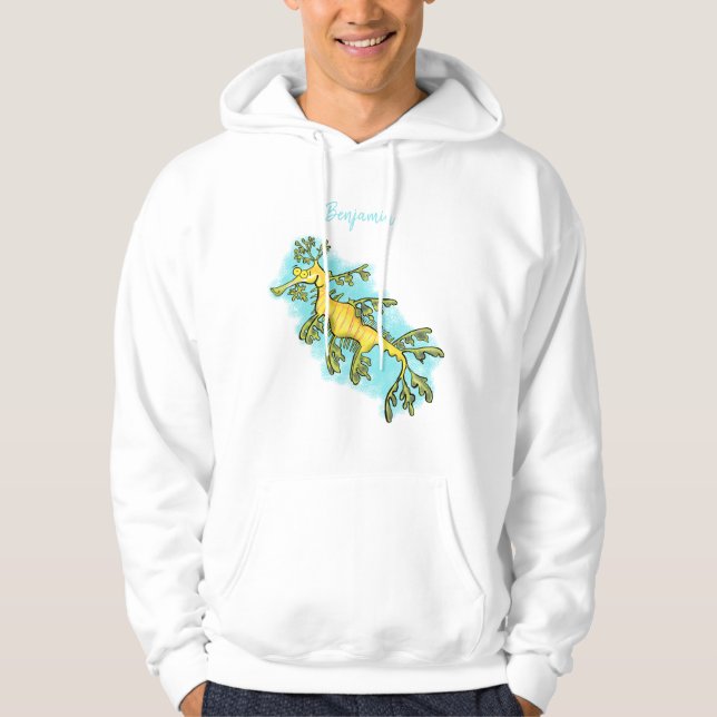 Cute funny leafy sea dragon cartoon illustration hoodie (Front)