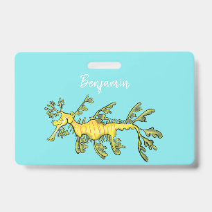 Cute funny leafy sea dragon cartoon illustration ID badge