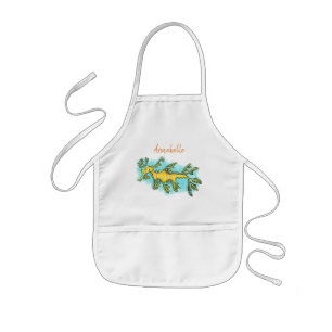 Cute funny leafy sea dragon cartoon illustration kids apron