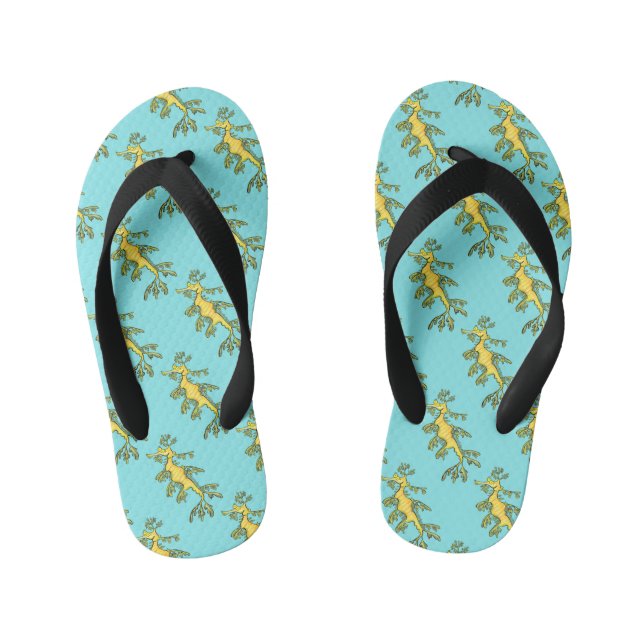 Cute funny leafy sea dragon cartoon illustration kid's flip flops (Footbed)
