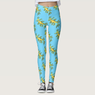 Cute funny leafy sea dragon cartoon illustration leggings