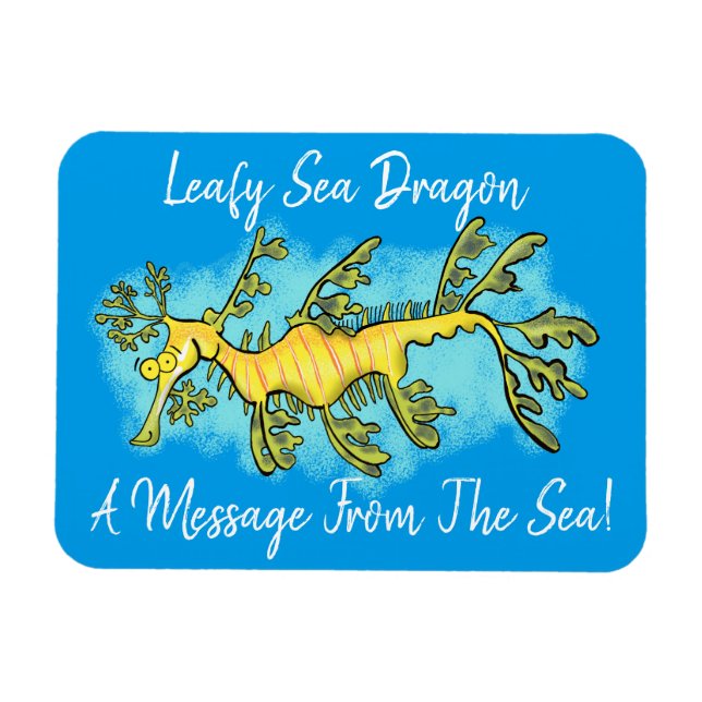 Cute funny leafy sea dragon cartoon illustration magnet (Horizontal)