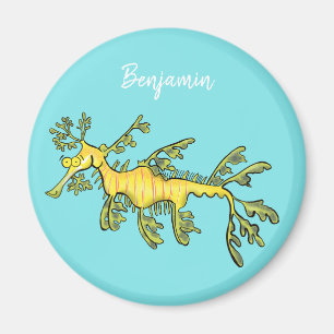 Cute funny leafy sea dragon cartoon illustration magnet