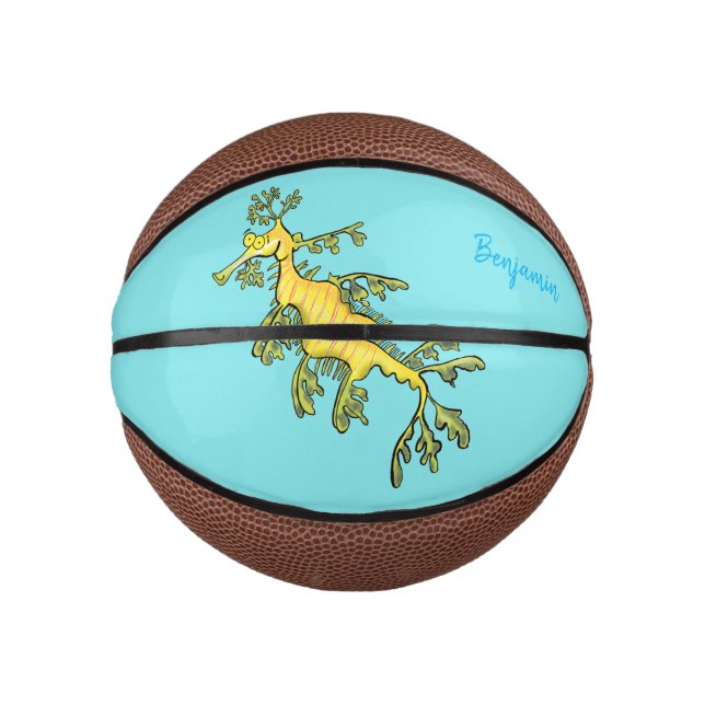 Cute funny leafy sea dragon cartoon illustration mini basketball (Front)