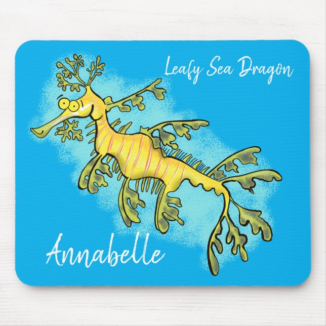 Cute funny leafy sea dragon cartoon illustration mouse mat (Front)