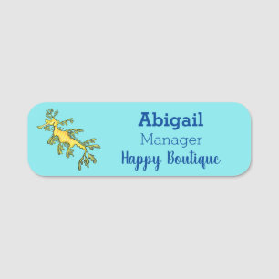 Cute funny leafy sea dragon cartoon illustration  name tag