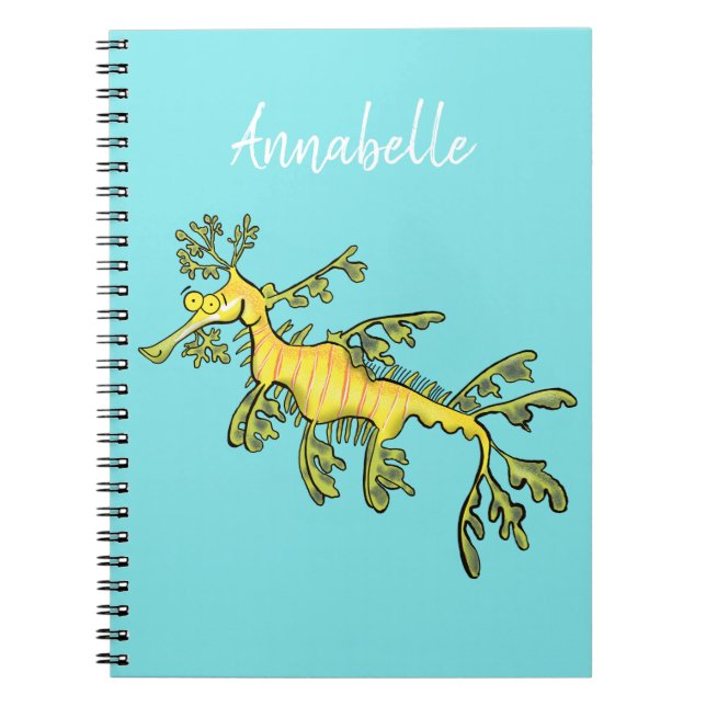 Cute funny leafy sea dragon cartoon illustration notebook (Front)