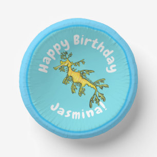 Cute funny leafy sea dragon cartoon illustration paper plate