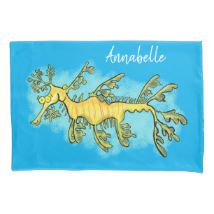 Cute funny leafy sea dragon cartoon illustration pillowcase