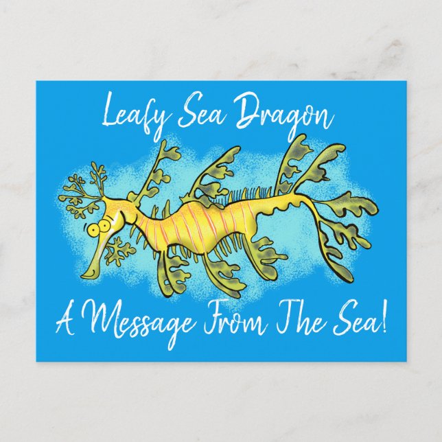Cute funny leafy sea dragon cartoon illustration postcard (Front)