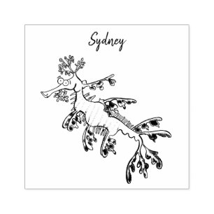 Cute funny leafy sea dragon cartoon illustration rubber stamp