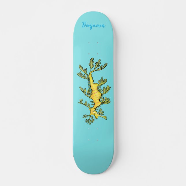 Cute funny leafy sea dragon cartoon illustration skateboard (Front)