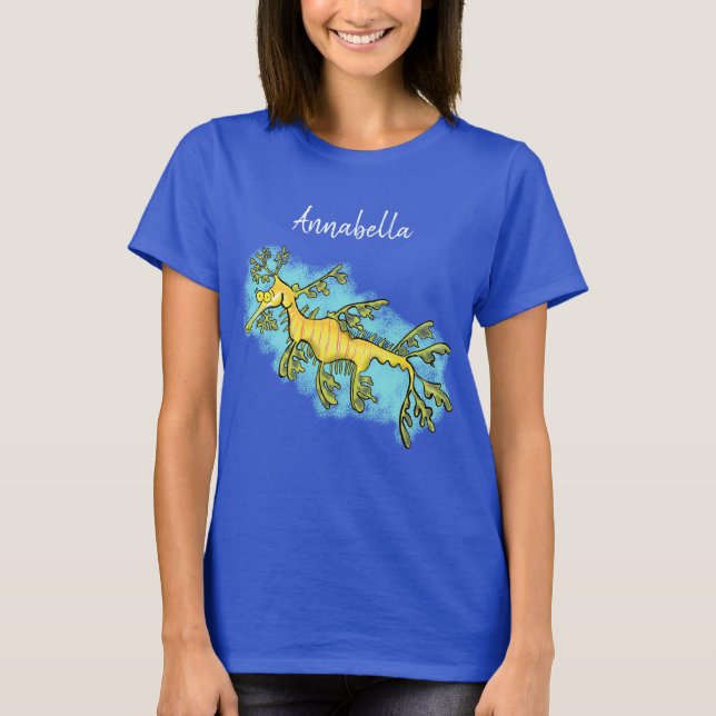 Cute funny leafy sea dragon cartoon illustration T-Shirt (Front)