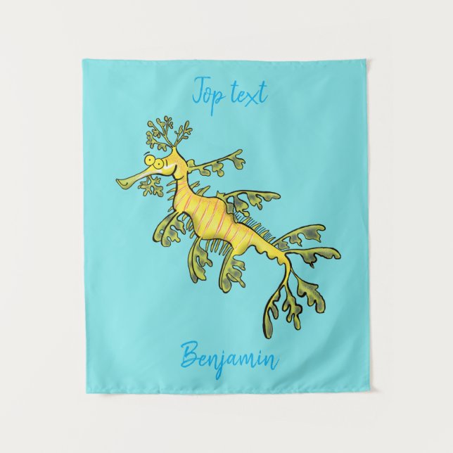 Cute funny leafy sea dragon cartoon illustration  tapestry (Front)