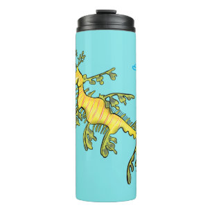 Cute funny leafy sea dragon cartoon illustration thermal tumbler