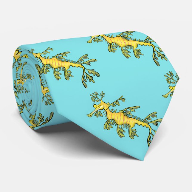 Cute funny leafy sea dragon cartoon illustration tie (Rolled)
