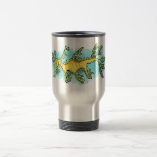 Cute funny leafy sea dragon cartoon illustration travel mug