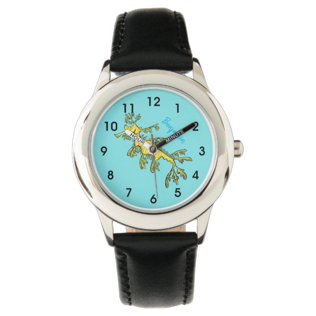 Cute funny leafy sea dragon cartoon illustration watch (Front)