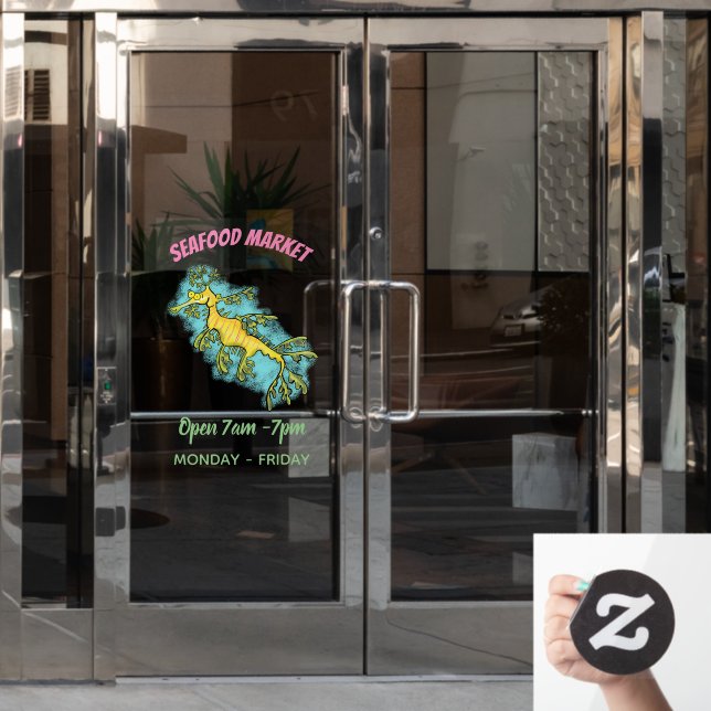 Cute funny leafy sea dragon cartoon illustration window cling (Office Door)