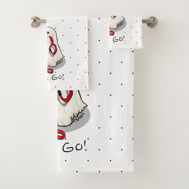 Cute Funny Let's Go! Walk Komondor Dog with Leash Bath Towel Set (Insitu)