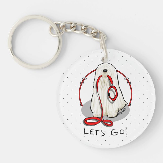 Cute Funny Let's Go! Walk Komondor Dog with Leash Key Ring (Front)