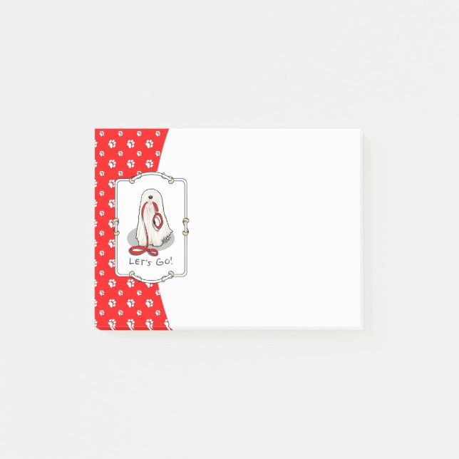 Cute Funny Let's Go! Walk Komondor Dog with Leash Post-it Notes (Front)