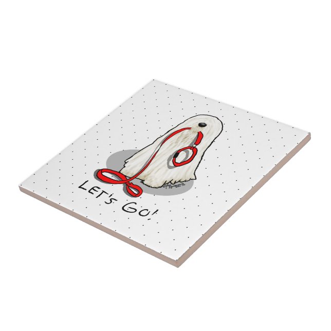 Cute Funny Let's Go! Walk Komondor Dog with Leash Tile (Side)
