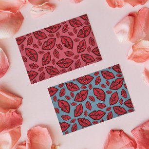 Cute Funny Lips Pattern Blue Background Postcard