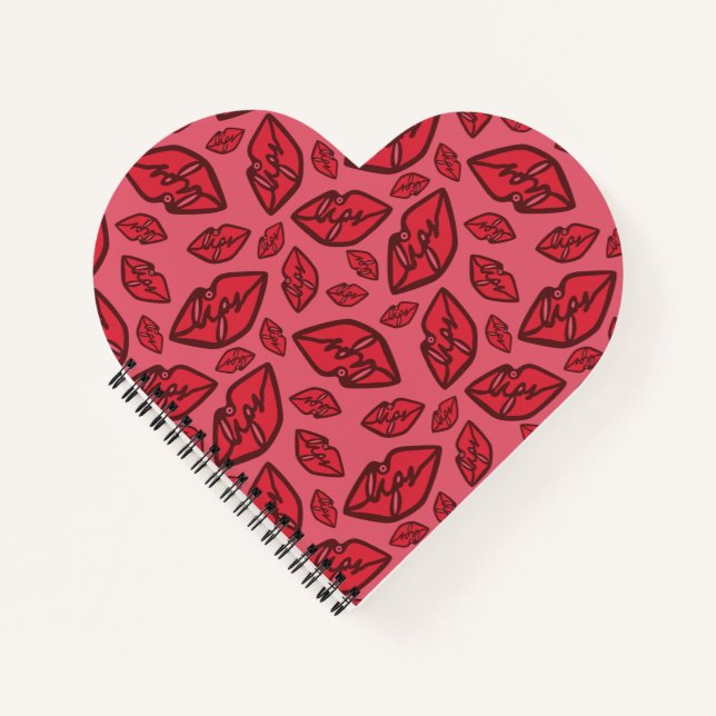 Cute Funny Lips Pattern Pink Notebook (Front)