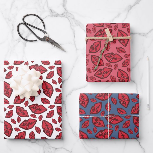 Cute Funny Lips Pattern Wrapping Paper Sheet (Front)